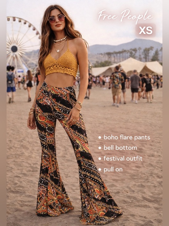 Free People Pants - Free People Women  sz XS Boho big Flare Pants Festival Pull On Bell Bottom fun